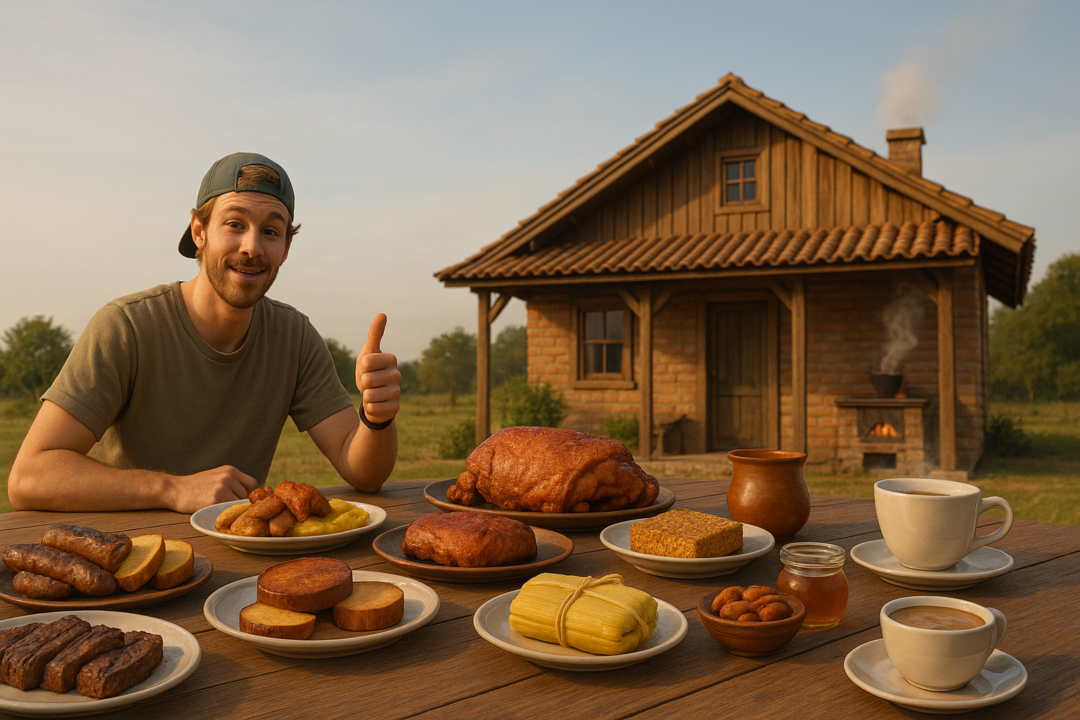 Alfredo chamando para comer no campo